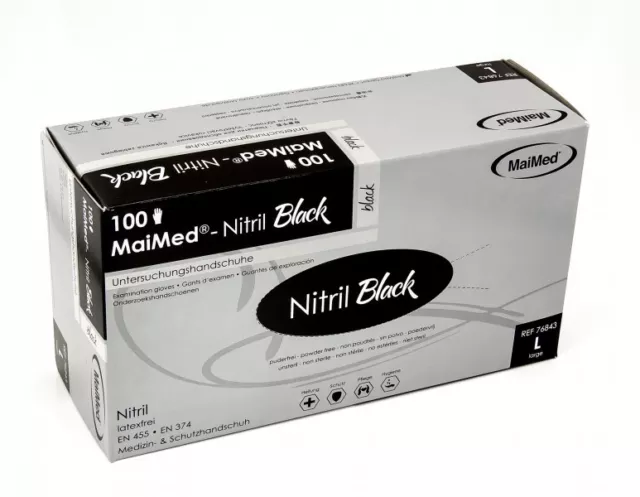100 Nitrilhandschuhe MaiMed BLACK Nitril puderfrei Gr.L Einweghandschuhe schwarz