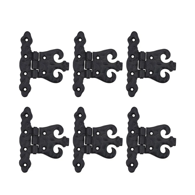 Black T Strap Door Hinge 4.5" L Wrought Iron Rust Resistant Flush Mount Set of 6