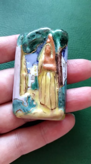 Vintage ceramic brooch, hand painted, glaze, gilding, in perfect condition