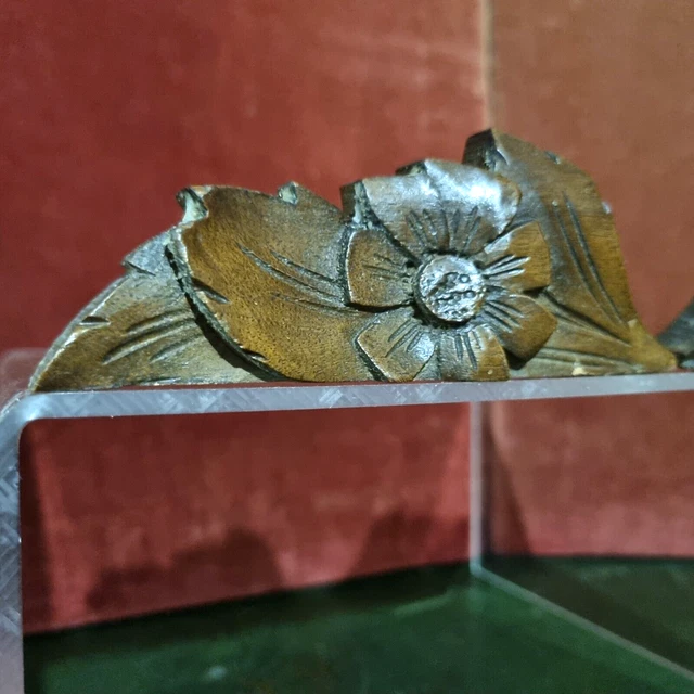 2 Scroll leaf flower wood carving pediment Antique French architectural salvage