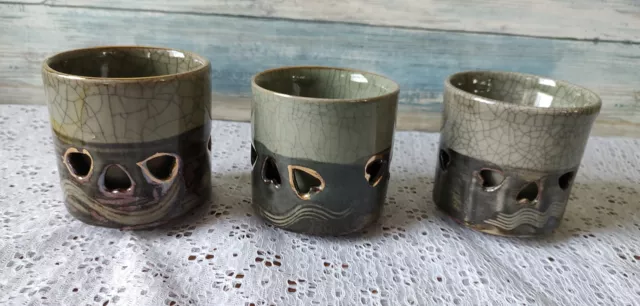 Lot Of 3 Vntg Oltagiri Somayaki Soma Ware Crackle Double Wall Horses Gold  Cups