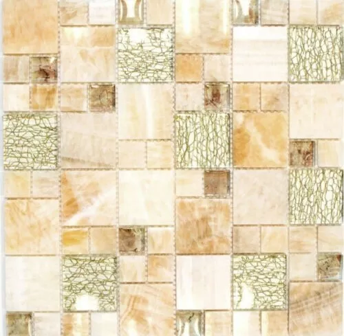 Azulejos de Mosaico Translúcido Ámbar Oro Combinación Vidrio Crystal Piedra