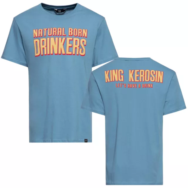 King Kerosin Camiseta Hombre Contraste Costura Drinkers En Azul Cielo Front /