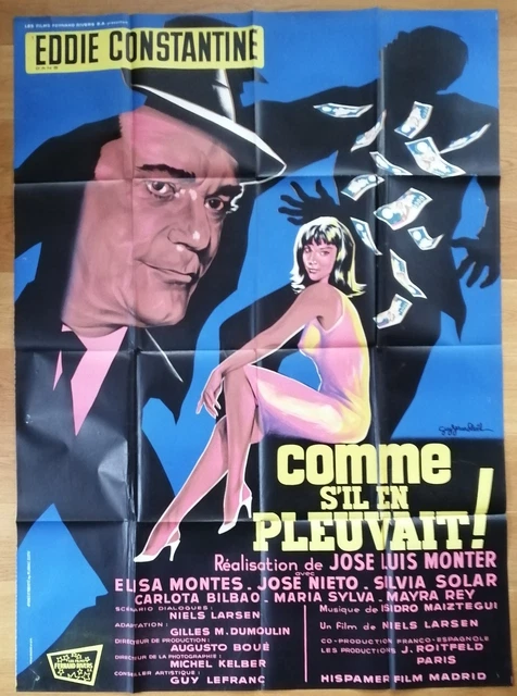 COMME S'IL EN PLEUVAIT eddie constantine affiche cinema originale 160x120 cm '63
