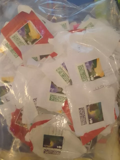 approx 100 gram GB BARCODED USED XMAS stamps on paper