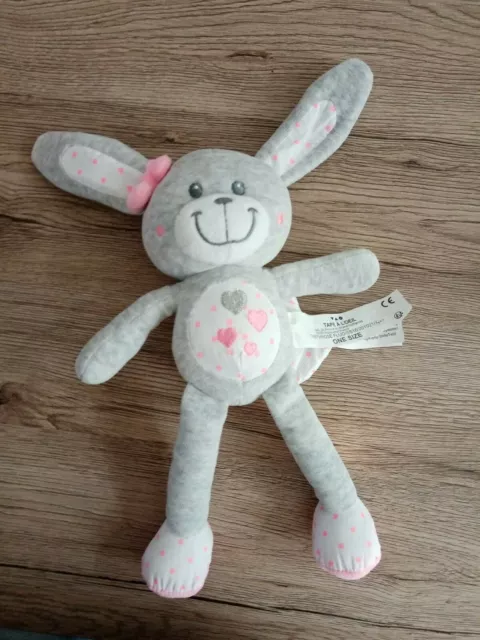 Peluche doudou lapin ange Tape à L'Oeil gris blanc coeur pois rose