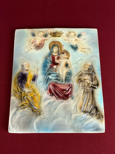 Keramikrelief mit dem Abbild der Heiligen Maria mit dem Jesuskind, neuwertig