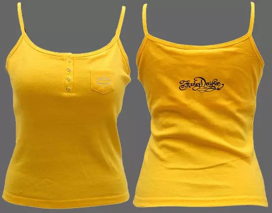 Harley Davidson  Yellow Pocket Ladies Built In Bra Hd Tank Top Shirt [New]