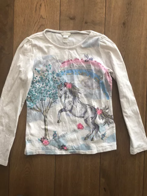 Girls New Monsoon Sparkly Cream Long Sleeve Horse Design T Shirt - Age 11-12 Yrs