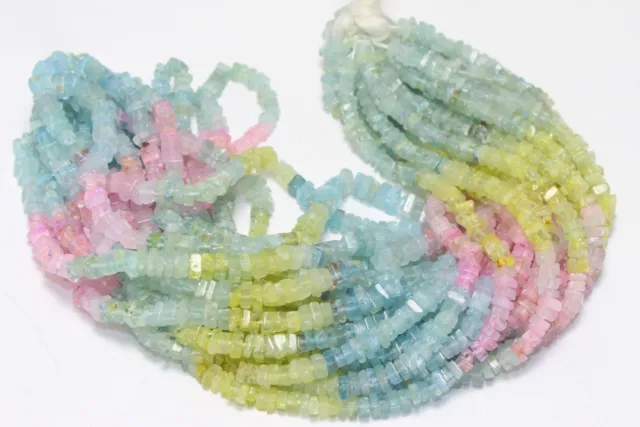 Natural Multi Aquamarine Smooth Heishi square Gemstone Beads 4-5mm 16 Inch Long