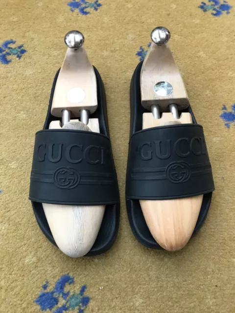 Gucci Sliders Slides Sandals Shoes Black Logo Rubber Mens UK 9 US 10 EU 43