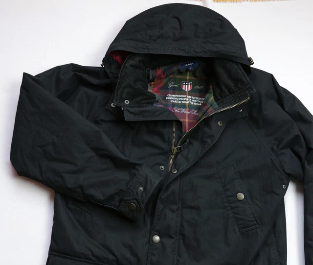 GANT The Waxy Parka mens Field Jacket top size L Large black Lined HOODED