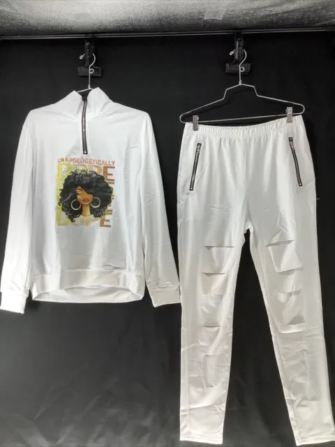 ChicMe 2-Piece White Sweat Suit Set Women's Size XL