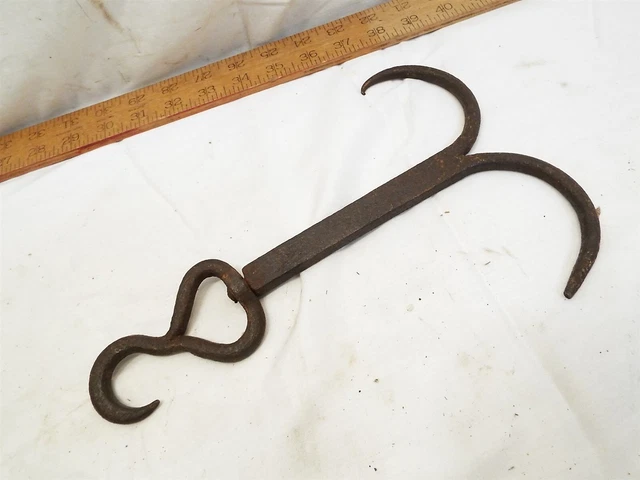 Antique Blacksmith Hand Forged Iron Hanging Double Hook Swivel Meat Butcher