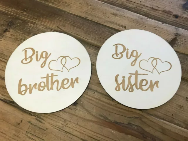 Pregnancy announcement reveal Big Brother Big Sister wooden large disc birth