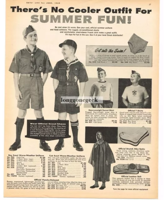 1959 Boy Scouts Cub Scouts Summer Uniforms Clothing w/prices Vintage Print Ad
