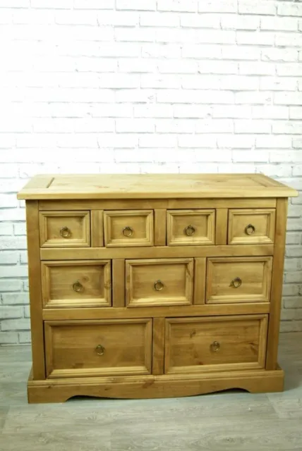 Chest of Drawers 9 Drawer Waxed Pine Large Deep Wooden Wide Merchant Jumper