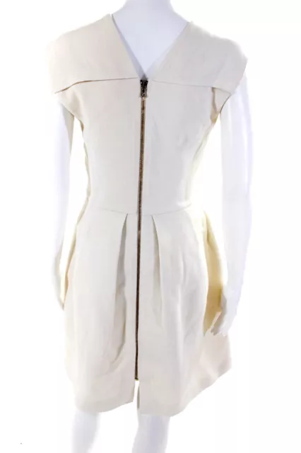 Roland Mouret Womens Back Zip Sleeveless V Neck Shift Dress White Wool Size 8 3