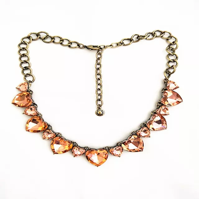 NEW Baublebar Mixed Crystal Heart Collar Statement Necklace Peach