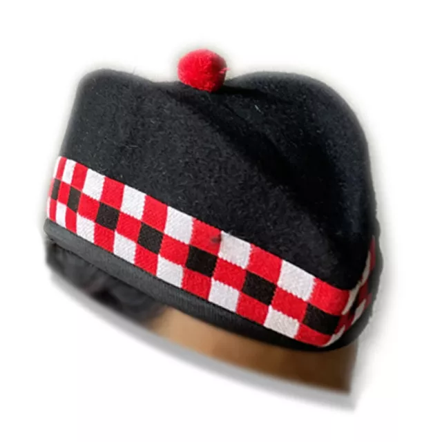 Glengarry Scottish Piper Hat 100% Pure Acrylic Wool Black Triple Diced Hat