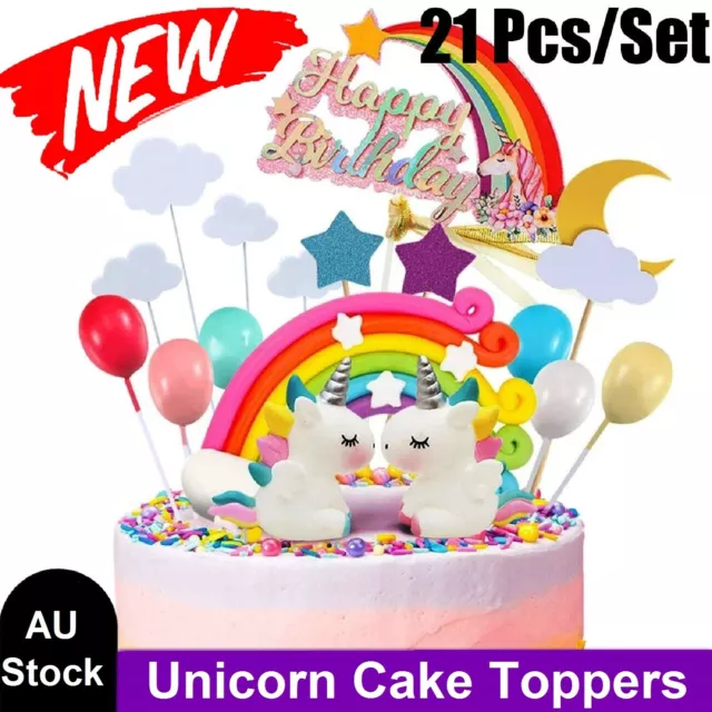 Unicorn Cake Topper Kit Cloud Rainbow Happy Birthday Banner Decoration Decor Set