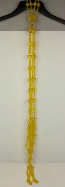 Vtg Yellow 70's Plastic Beaded Macrame Swag Plant Holder Retro hanger MCM 38"
