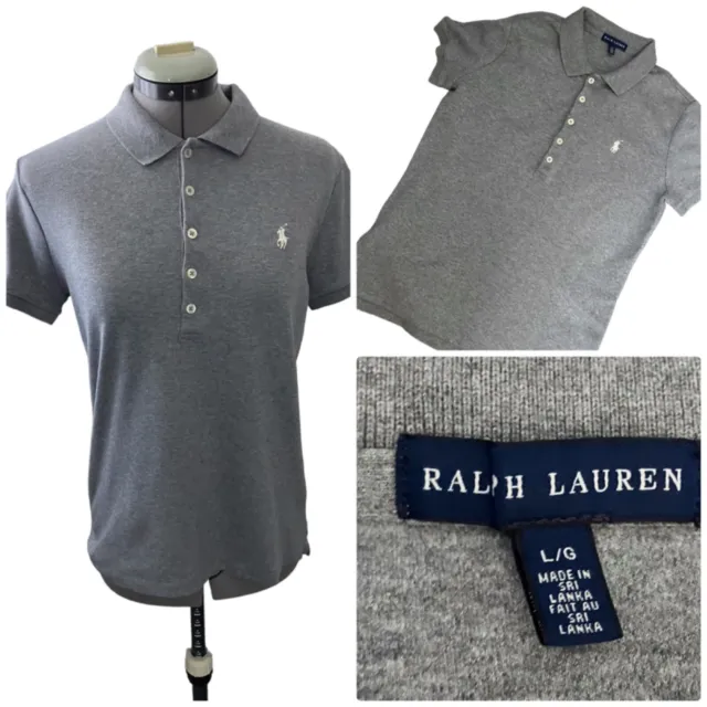 Girls Ralph Lauren Polo Shirt Age 14-16 Grey Jersey Cotton Short Sleeve Logo