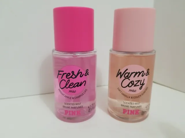 Lot of 2 Victoria’s Secret Pink Fresh & Clean Mist and Warm & Cozy Mist 2.5oz ea