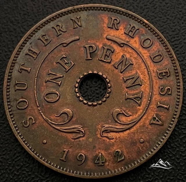Southern Rhodesia Zimbabwe  1 penny cent coin 1942. KM#8.a George IV. Scarce