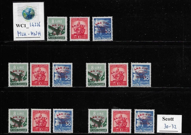 WC1_14226. ITALY: TRIESTE FTT. Stock of 1948 PHIL. CONGRESS Scott 30-32. MLH-MNH