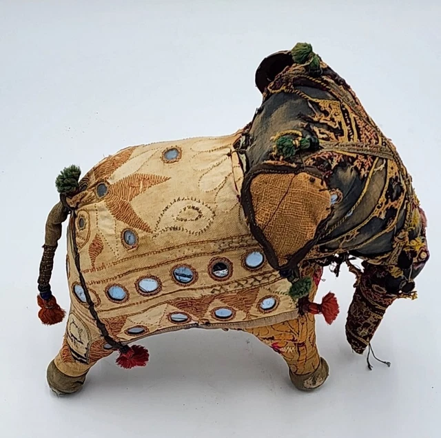 VTG  Hand Made Anglo Raj Stuffed Embroidered  Elephant India Folk Art( Damaged)