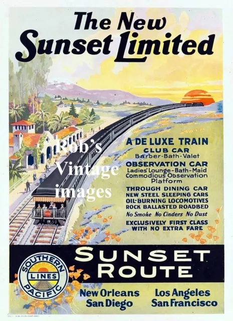Southern Pacific Railroad Sunset Limited Vintage AD Poster SP  Train 13x19 Large