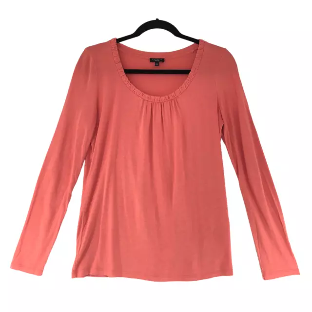 Camiseta deportiva de punto elástica de manga larga de coral rayón Lyocell de Talbots, talla S, tejida, manga larga