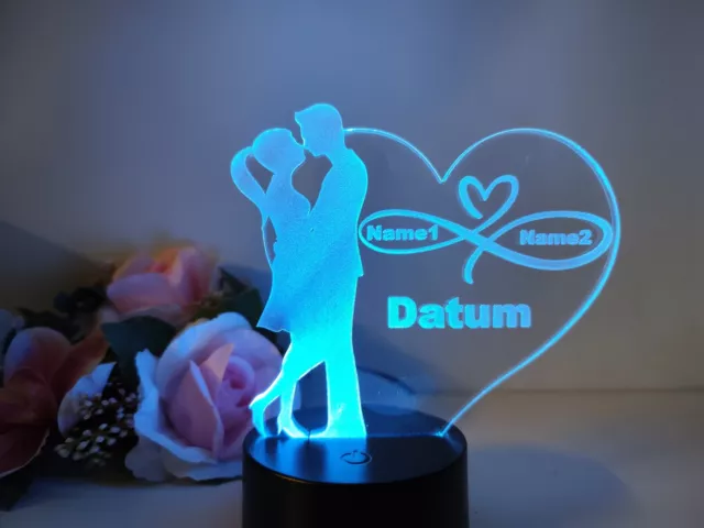 Personalisierte Partner Geschenk Lampe, LED Deko Beleuchtung, Valentinstag, Jahr 3