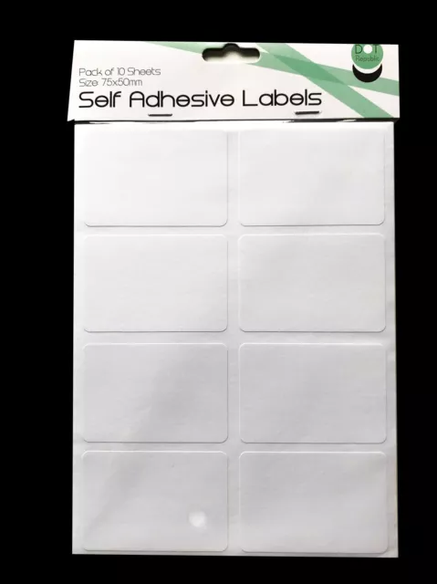 80 Self Adhesive Labels White Blank Stickers Label 75x50mm