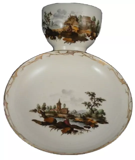 Antique 18thC Fuerstenberg Porcelain Scenic Cup & Saucer Porzellan Szene Tasse