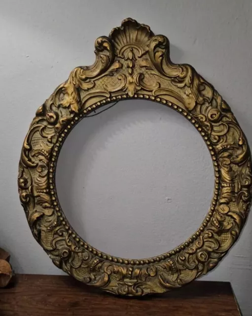 Antique Ornate Round Gesso on Wood Victorian Plate Or  Picture Frame