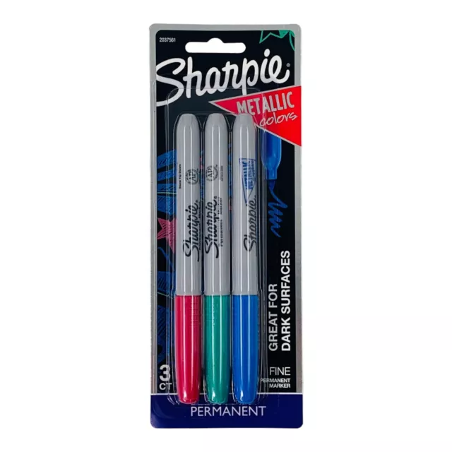 3 Markers Sharpie Metallic Emerald, Ruby, Sapphire Fine Point Permanent Markers