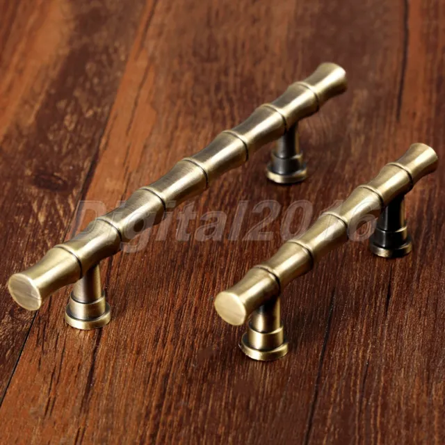 Antique Bronze Bamboo Pull Knobs 64/96mm Retro Alloy Drawer Cabinet Handles D2S1