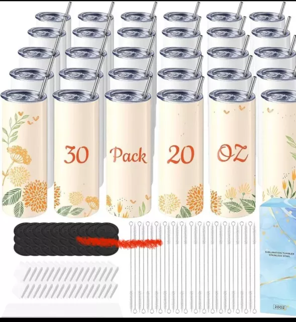 Hiipoo 30 Pack Sublimation Tumblers Blank 20 oz Straight Skinny