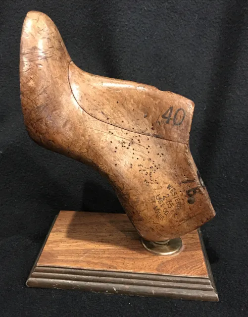 Antique Western Last Co St Louis Vintage Shoe Form Mold Bookend Sz 40 7B