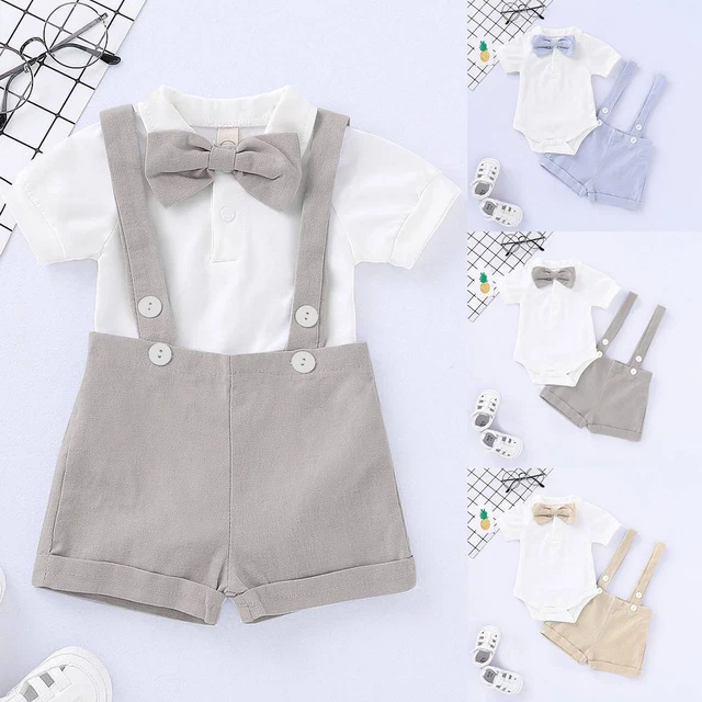 2Pcs Newborn Baby Boy Gentleman Romper Tops Short Suit Summer Outfit Clothes Set
