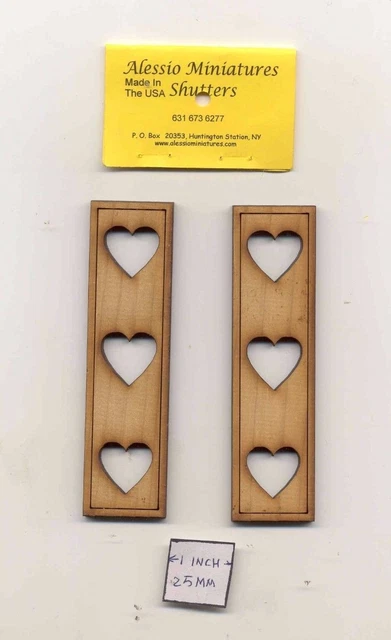 Shutters Hearts - dollhouse miniature 1:12 scale  unfinished wood   2001 USA