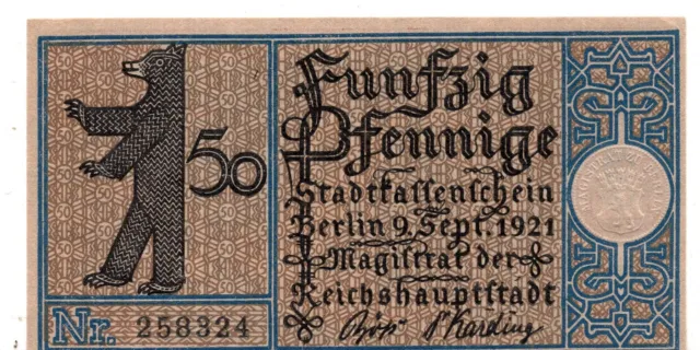 1921 Germany Notgeld Berlin (District 3) 50 Pfennig Note (J469)