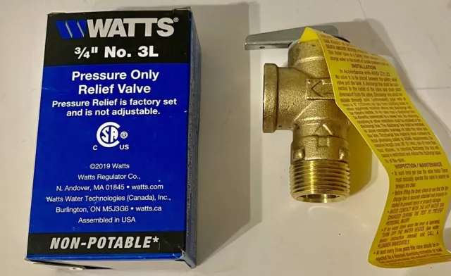 NEW Watts Regulator 3/4" 3L Pressure Only Relief Valve 150 PSI For Tankless Coil