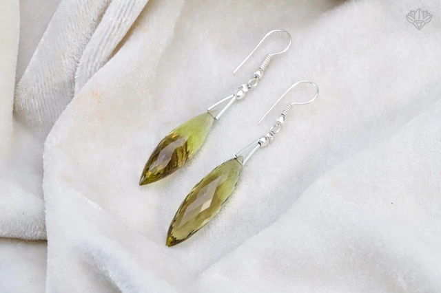 Faceted Twisted Natural Bio Lemon Quartz Gemstone Earrings Jewelry Gift for her