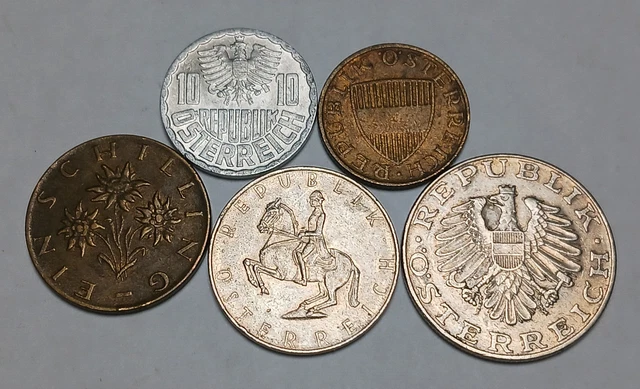 Austria Type Set - 10 Groschen to 10 Schilling - 1968-1975 5x Coins