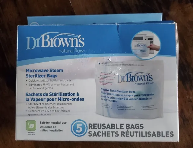 Dr. Brown’s Microwave Steam Sterilizer Bags Pack 5 Reusable Bags NEW