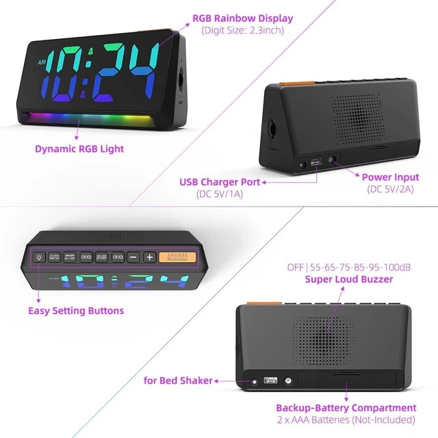 ROXICOSLY SUPER LOUD Alarm Clock with Bed Shaker, Vibrating Alarm Clock