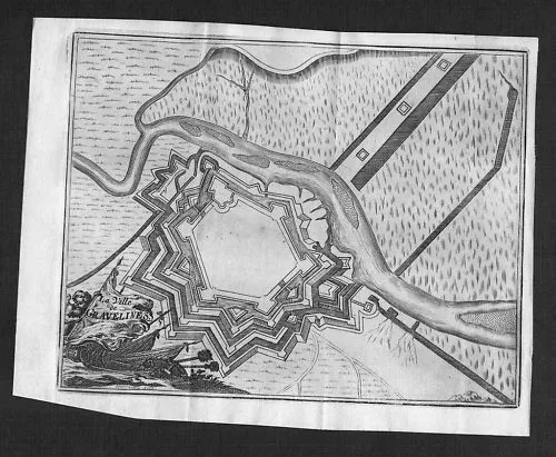 1700 - Gravelines Plan Gravure Estampe Gravure sur Cuivre